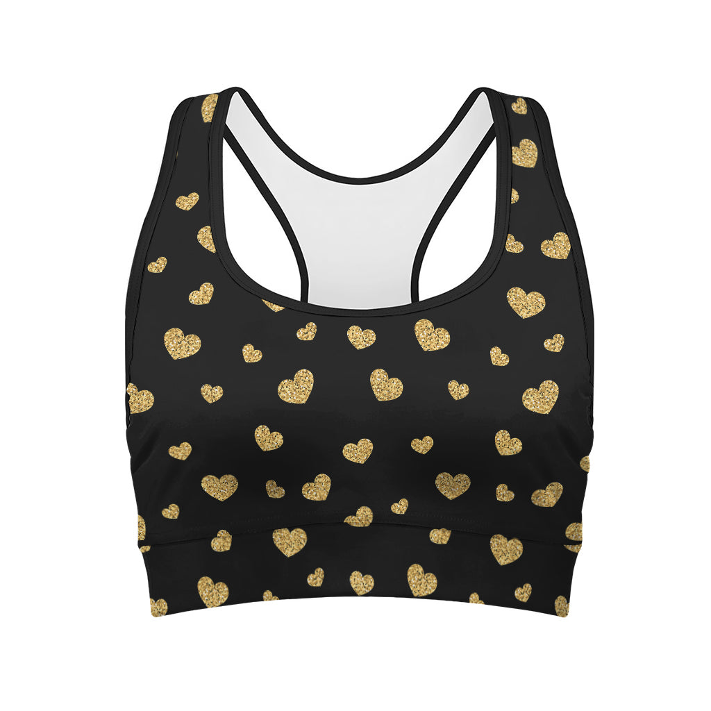 Gold And Black Heart Pattern Print Women's Sports Bra