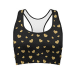 Gold And Black Heart Pattern Print Women's Sports Bra