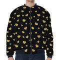 Gold And Black Heart Pattern Print Zip Sleeve Bomber Jacket