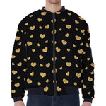 Gold And Black Heart Pattern Print Zip Sleeve Bomber Jacket