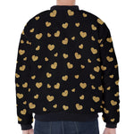 Gold And Black Heart Pattern Print Zip Sleeve Bomber Jacket