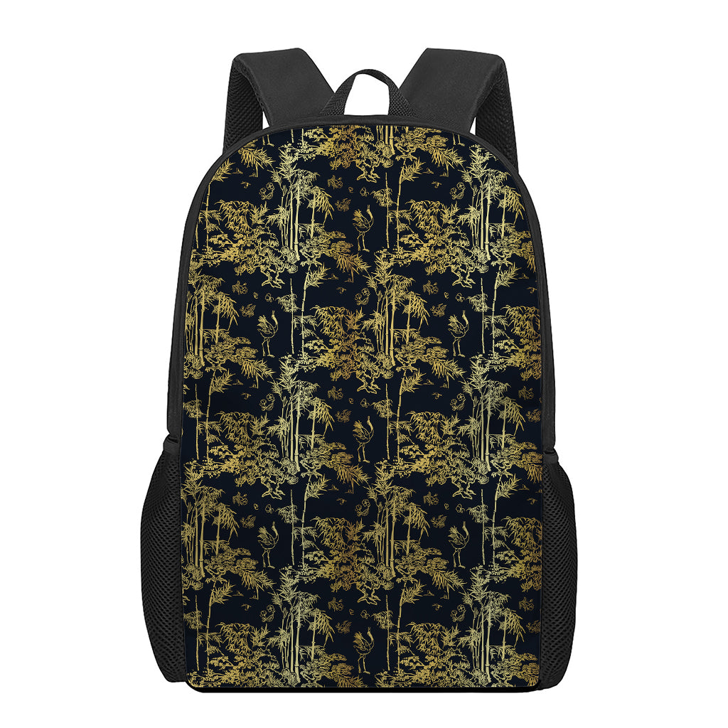 Gold And Black Japanese Bamboo Print 17 Inch Backpack