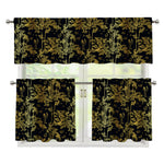 Gold And Black Japanese Bamboo Print 3 Piece Kitchen Curtains