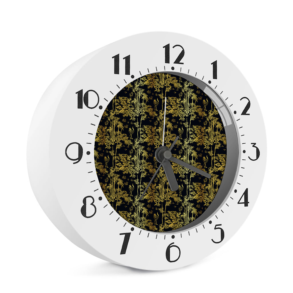 Gold And Black Japanese Bamboo Print Alarm Clock