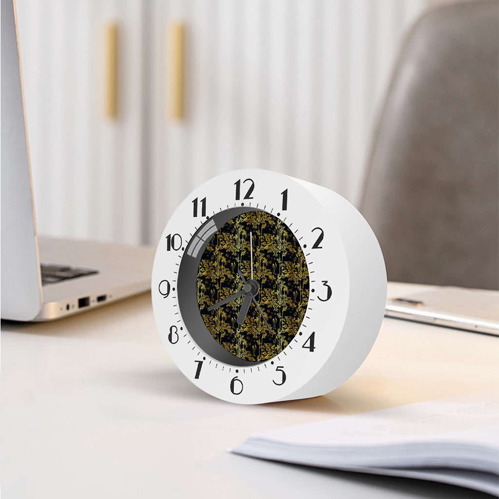 Gold And Black Japanese Bamboo Print Alarm Clock
