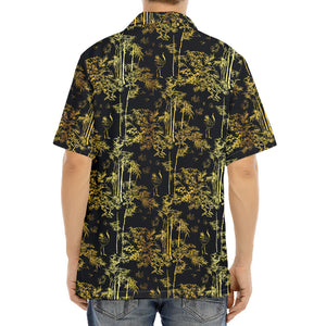 Gold And Black Japanese Bamboo Print Aloha Shirt