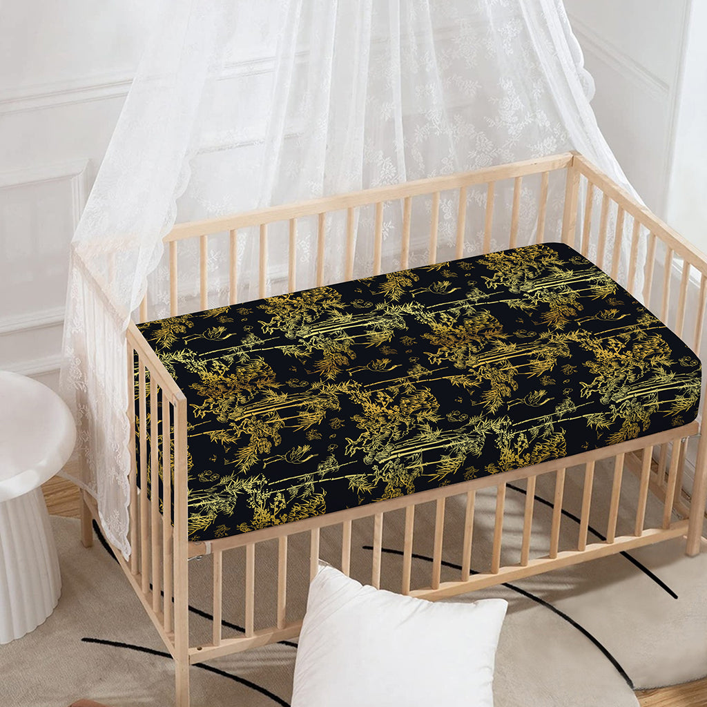 Gold And Black Japanese Bamboo Print Baby Crib Sheet