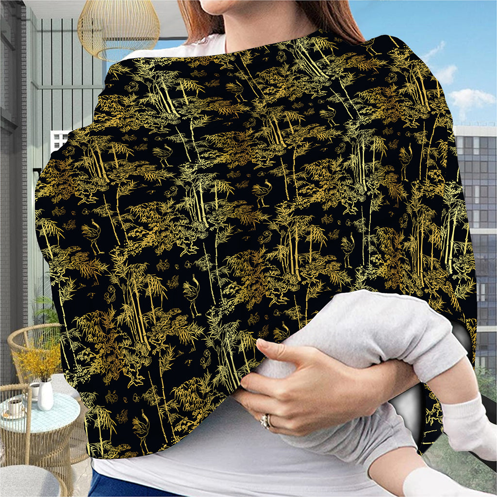 Gold And Black Japanese Bamboo Print Baby Seat Cover
