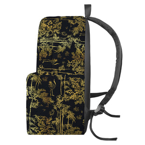 Gold And Black Japanese Bamboo Print Backpack