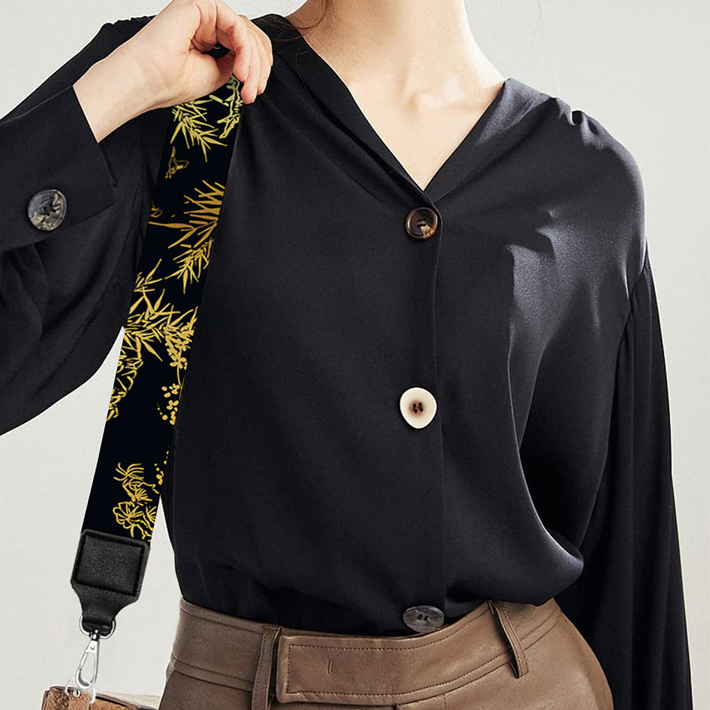 Gold And Black Japanese Bamboo Print Bag Strap
