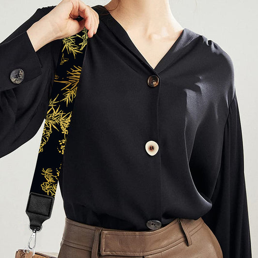 Gold And Black Japanese Bamboo Print Bag Strap