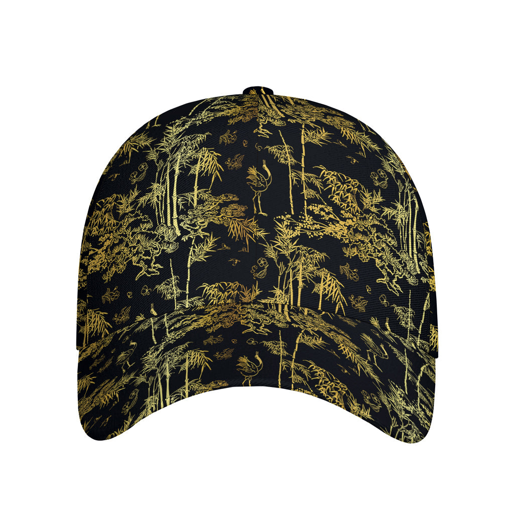 Gold And Black Japanese Bamboo Print Baseball Cap