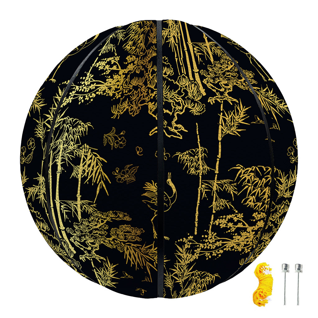 Gold And Black Japanese Bamboo Print Basketball