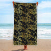 Gold And Black Japanese Bamboo Print Beach Towel