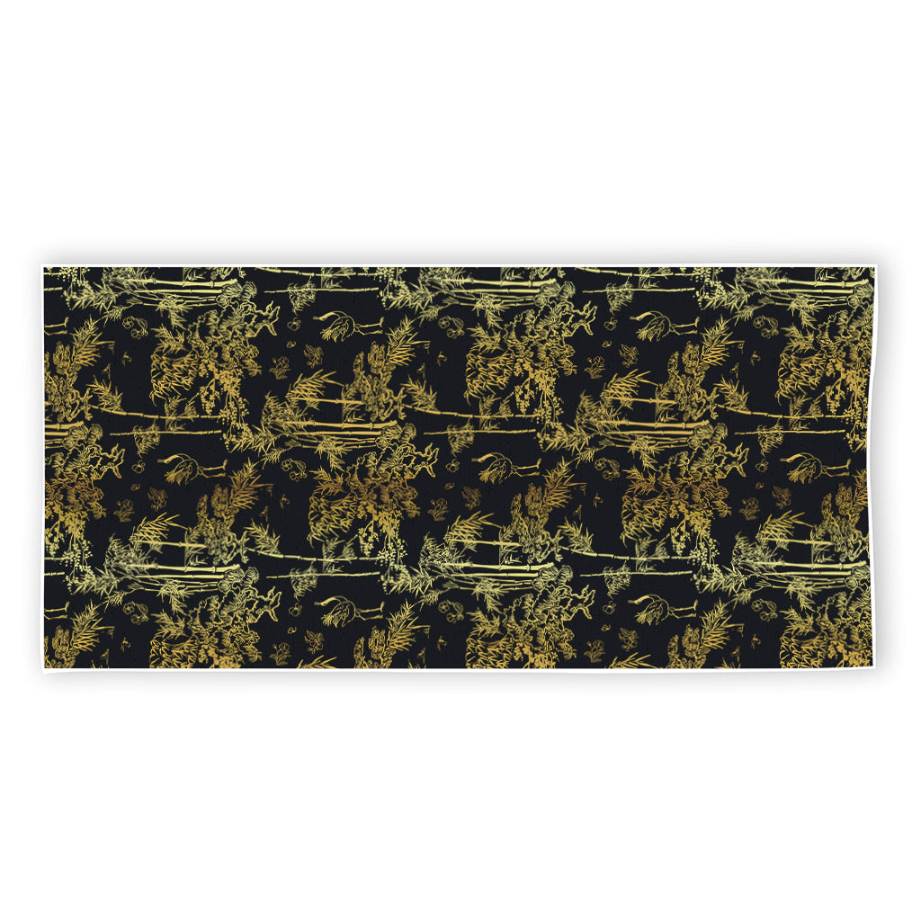 Gold And Black Japanese Bamboo Print Beach Towel