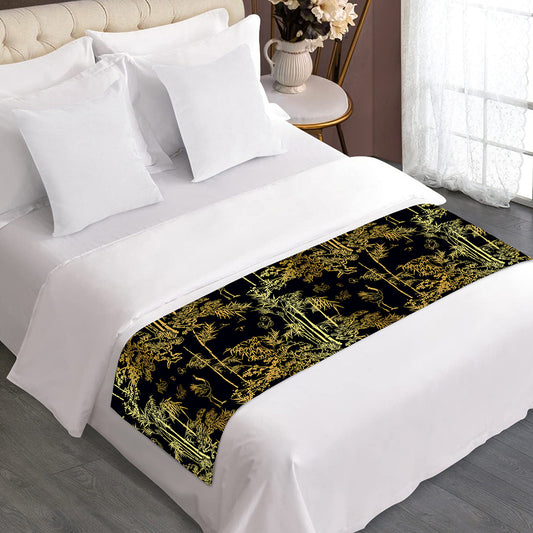Gold And Black Japanese Bamboo Print Bed Runner