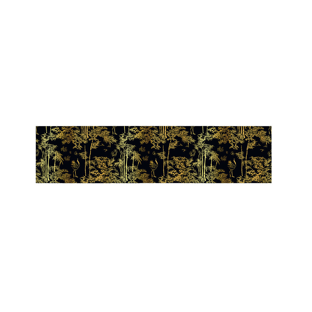Gold And Black Japanese Bamboo Print Bed Runner