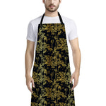 Gold And Black Japanese Bamboo Print Bib Apron With Pocket