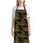 Gold And Black Japanese Bamboo Print Bib Apron With Pocket
