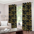Gold And Black Japanese Bamboo Print Dimout Grommet Curtains