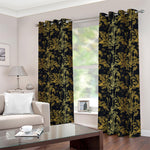 Gold And Black Japanese Bamboo Print Blackout Grommet Curtains