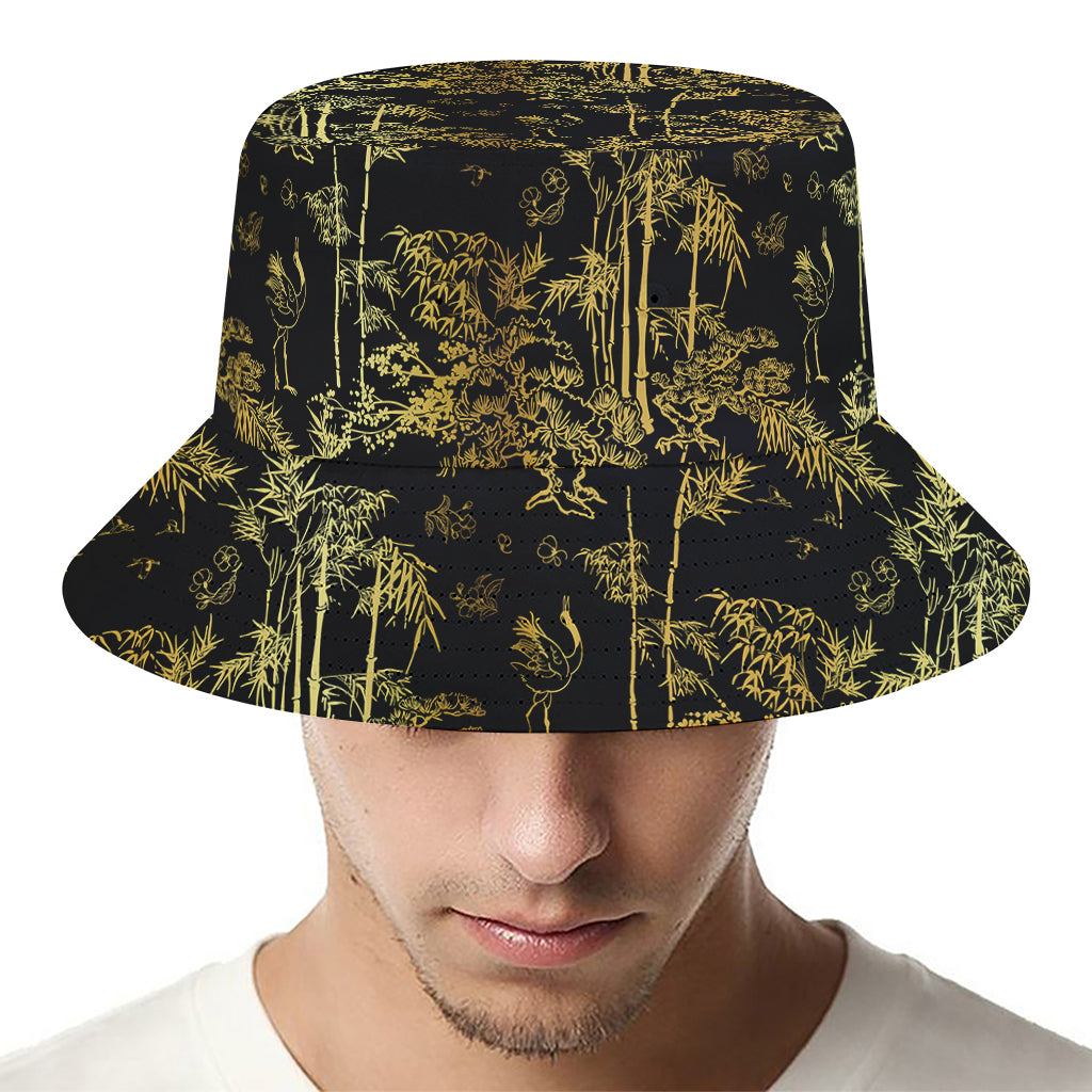 Gold And Black Japanese Bamboo Print Bucket Hat