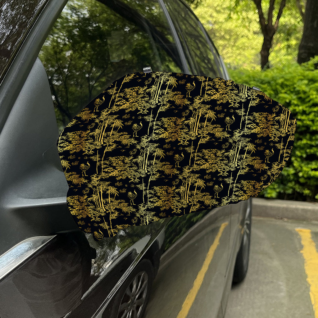 Gold And Black Japanese Bamboo Print Car Side Mirror Covers