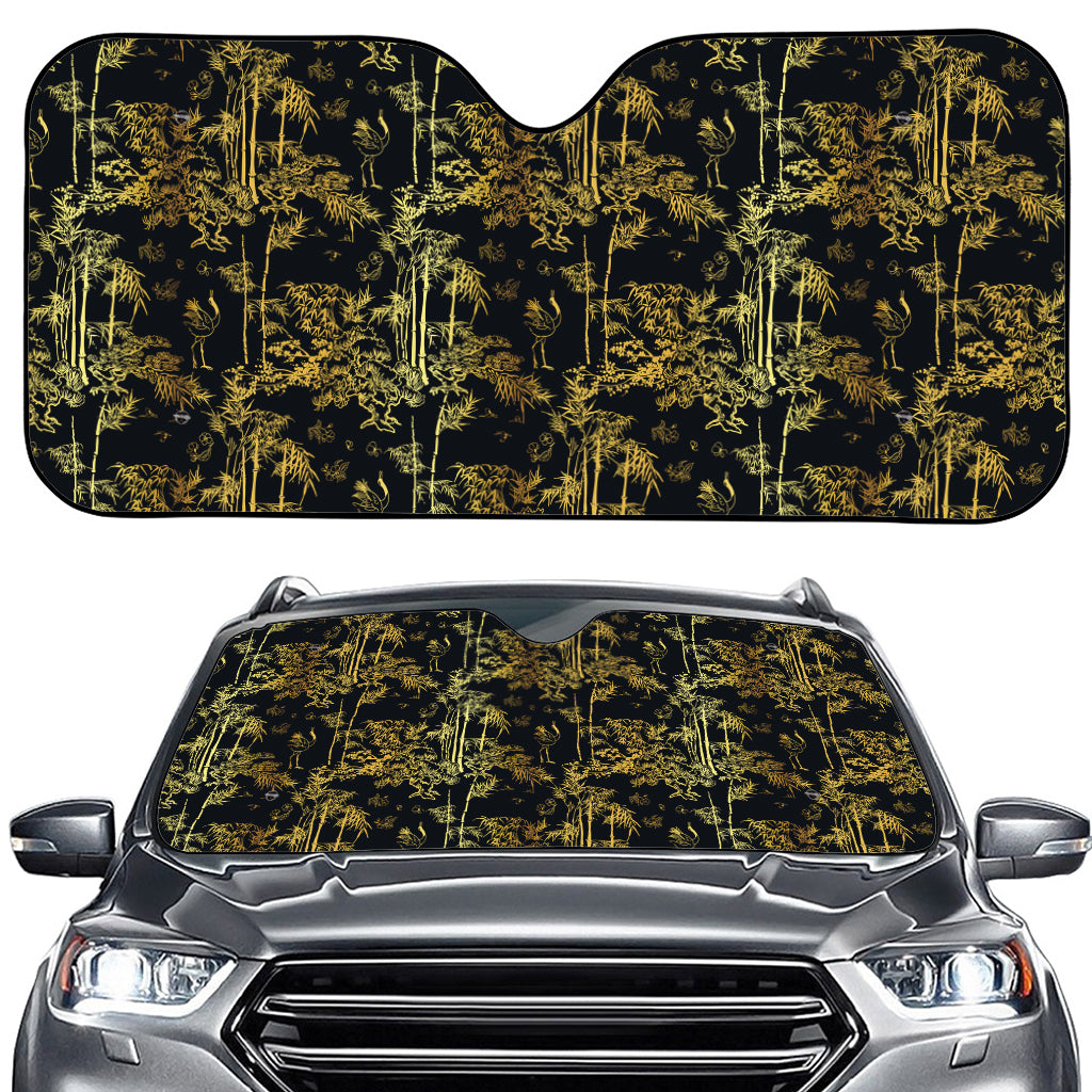 Gold And Black Japanese Bamboo Print Car Windshield Sun Shade