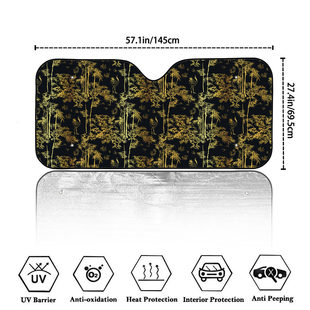 Gold And Black Japanese Bamboo Print Car Windshield Sun Shade