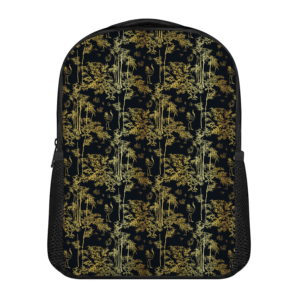 Gold And Black Japanese Bamboo Print Casual Backpack