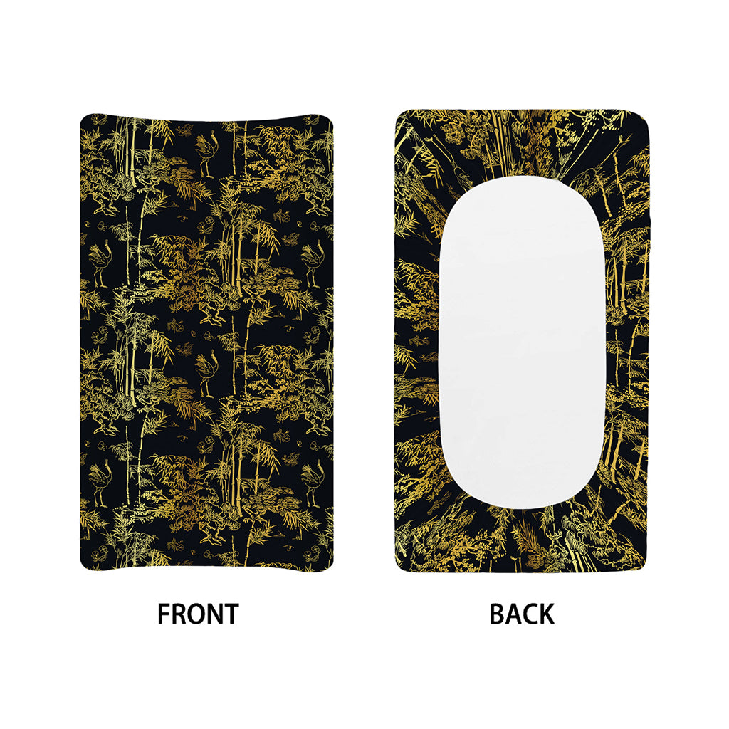 Gold And Black Japanese Bamboo Print Changing Pad Cover