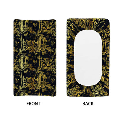 Gold And Black Japanese Bamboo Print Changing Pad Cover