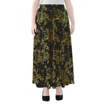 Gold And Black Japanese Bamboo Print Chiffon Maxi Skirt