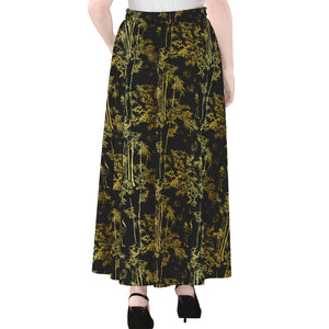 Gold And Black Japanese Bamboo Print Chiffon Maxi Skirt