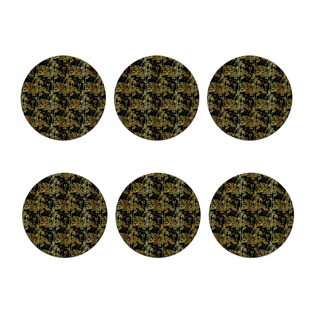 Gold And Black Japanese Bamboo Print Coaster Set