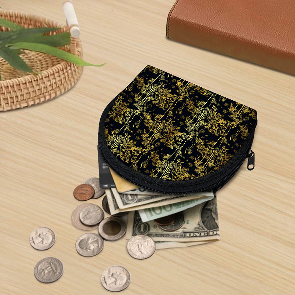 Gold And Black Japanese Bamboo Print Coin Purse