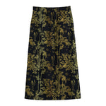 Gold And Black Japanese Bamboo Print Cotton Front Slit Maxi Skirt