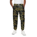 Gold And Black Japanese Bamboo Print Cotton Sweatpants
