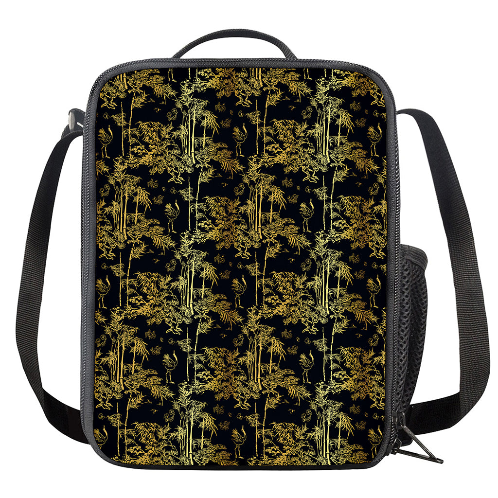 Gold And Black Japanese Bamboo Print Crossbody Lunch Bag