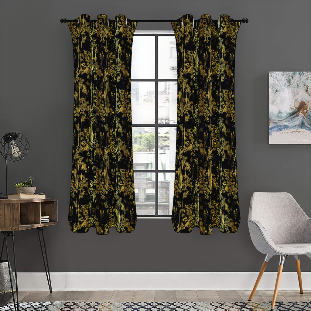 Gold And Black Japanese Bamboo Print Curtain