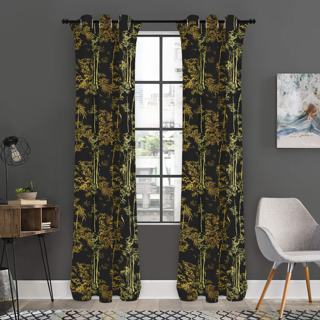 Gold And Black Japanese Bamboo Print Curtain