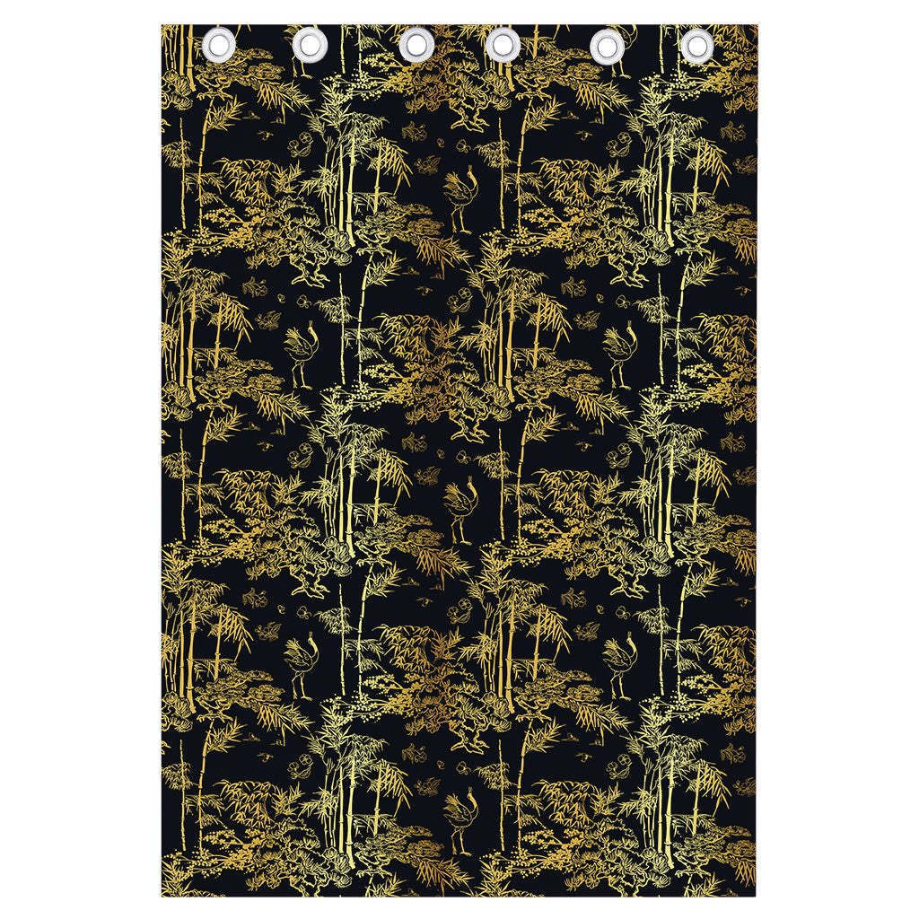 Gold And Black Japanese Bamboo Print Curtain