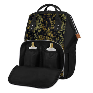 Gold And Black Japanese Bamboo Print Diaper Bag