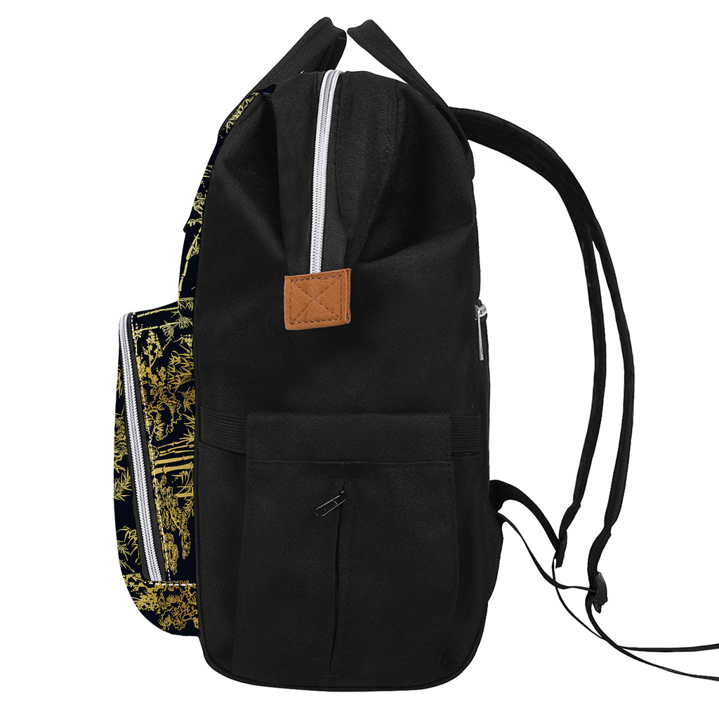 Gold And Black Japanese Bamboo Print Diaper Bag