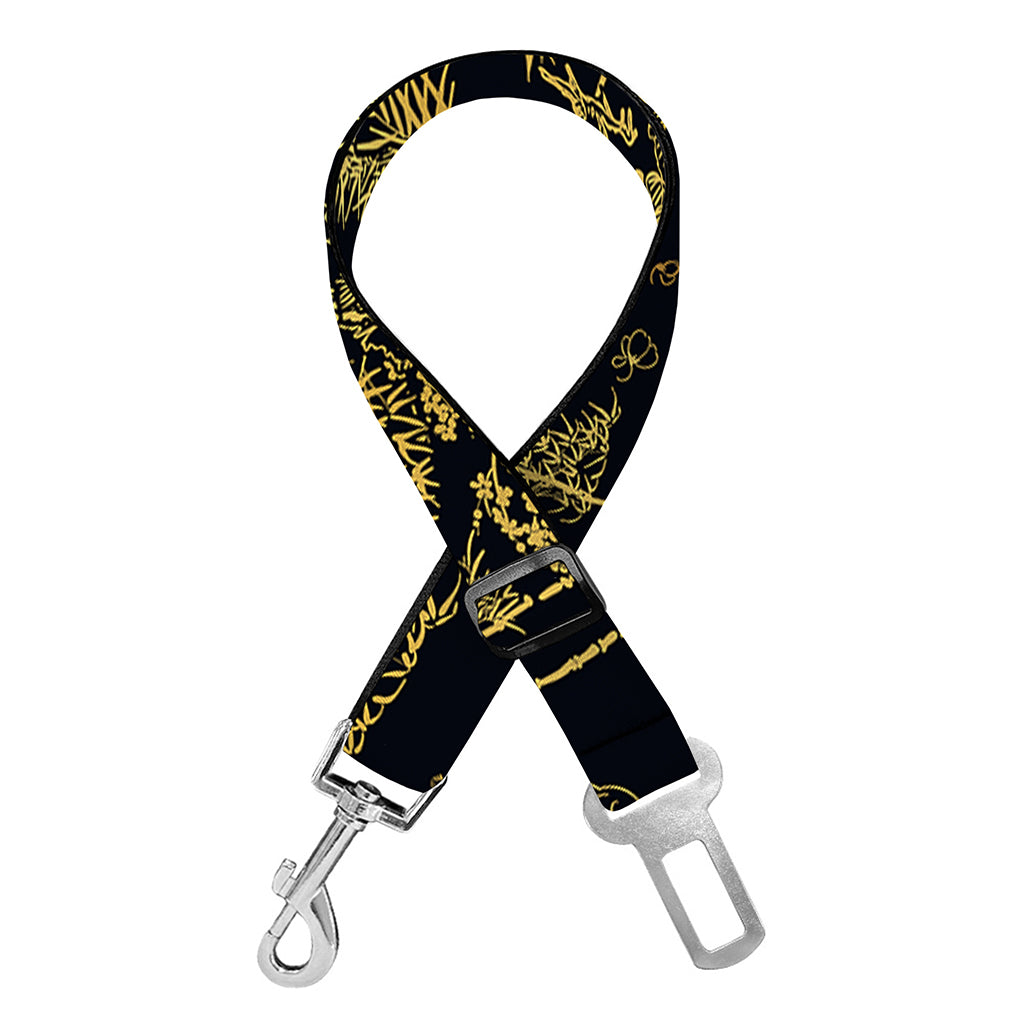 Gold And Black Japanese Bamboo Print Dog Seat Belt
