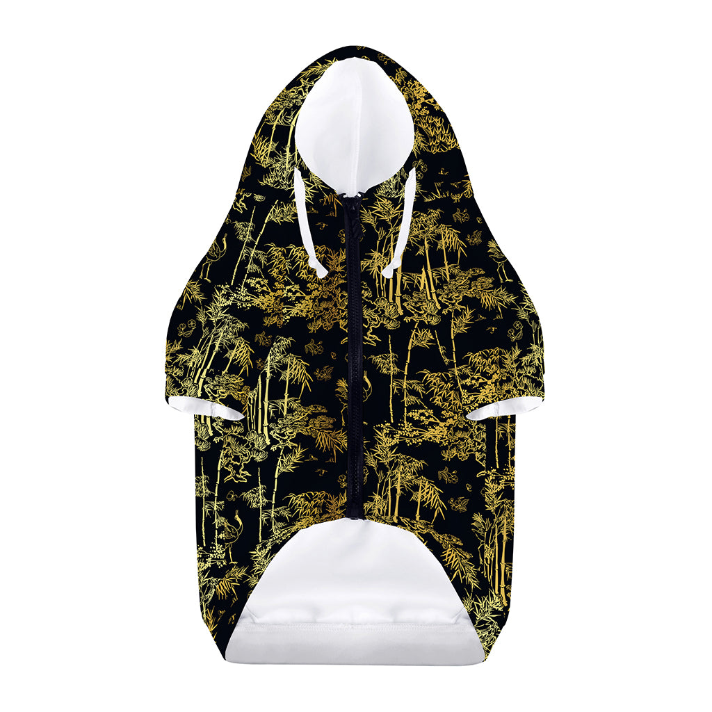 Gold And Black Japanese Bamboo Print Dog Zip Up Hoodie