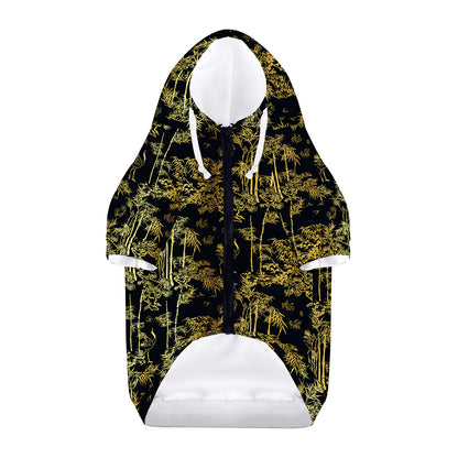 Gold And Black Japanese Bamboo Print Dog Zip Up Hoodie