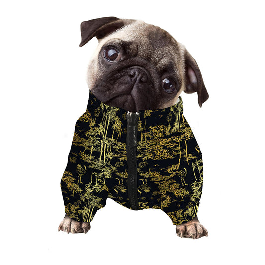 Gold And Black Japanese Bamboo Print Dog Zip Up Jacket