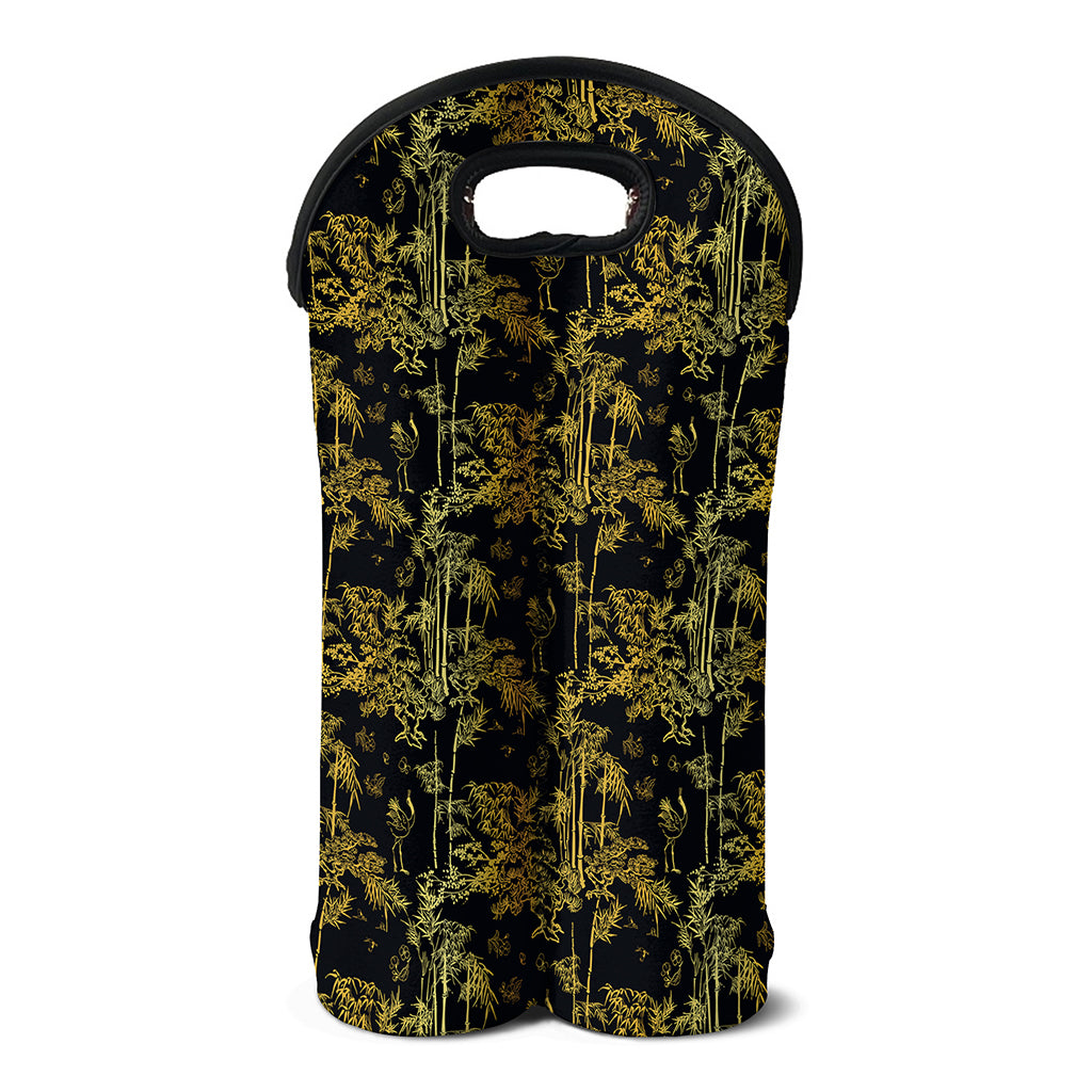 Gold And Black Japanese Bamboo Print Double Neoprene Wine Tote