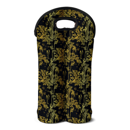 Gold And Black Japanese Bamboo Print Double Neoprene Wine Tote